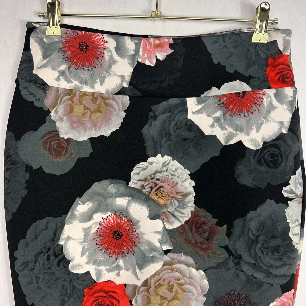 Catherine Malandrino Pencil Skirt Womens Large Black Floral High Waist Pull On